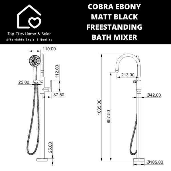 Cobra Ebony Matt Black Freestanding Bath Mixer