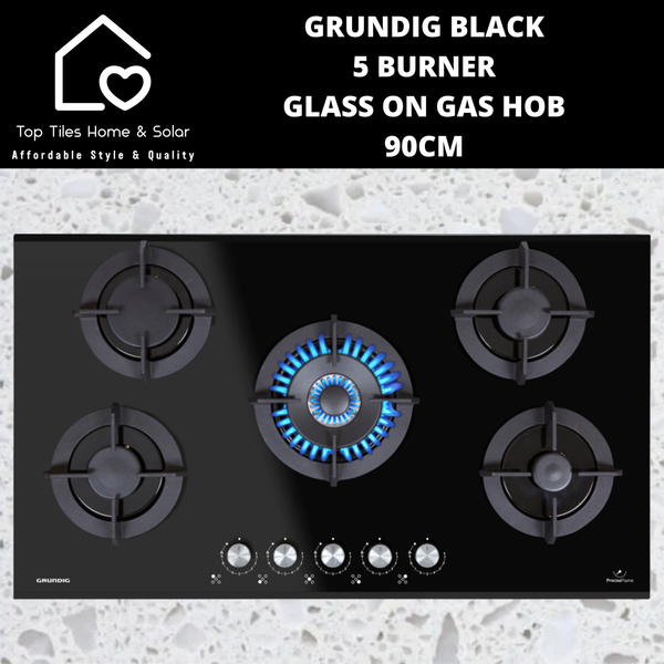 Grundig Black 5 Burner Glass on Gas Hob - 90cm