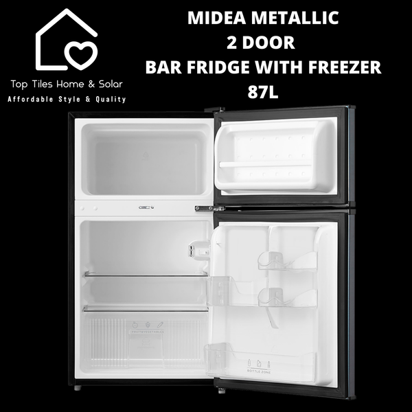 Midea Metallic 2 Door Bar Fridge with Freezer A+ - 87L