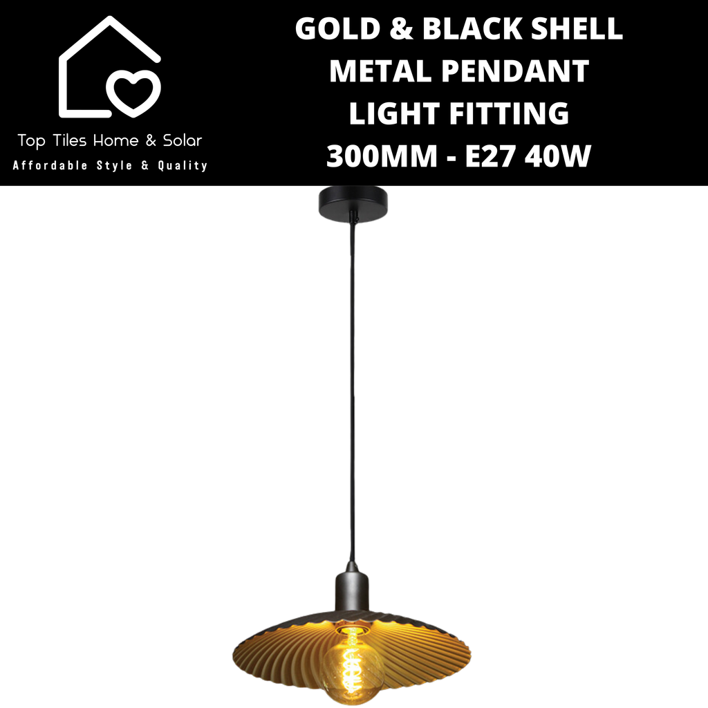 Gold & Black Shell Metal Pendant Light Fitting - 300mm - E27 40W – Top ...