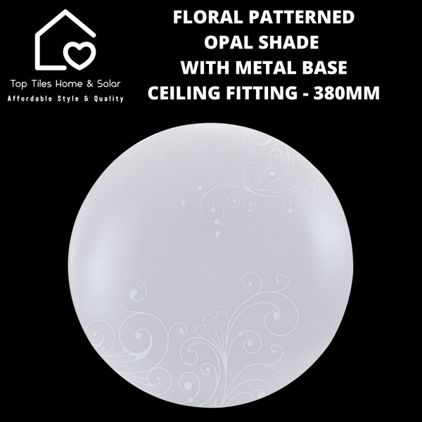 Floral Patterned Opal Shade With Metal Base Ceiling Fitting - 380mm