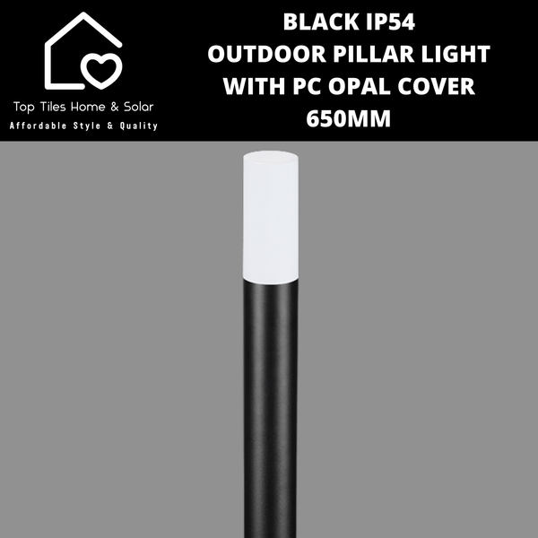 Black IP54 Outdoor Pillar Light with PC Opal Cover - 650mm