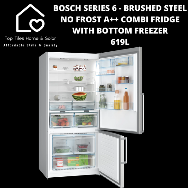 Bosch Series 6 - Brushed Steel No Frost A++ Combi Fridge With Bottom Freezer - 619L