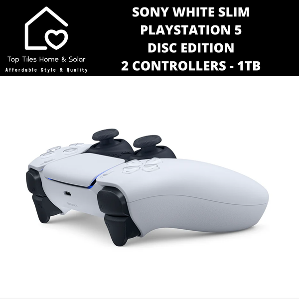 Sony White Slim PlayStation 5 Disc Edition + 2 Controllers - 1TB