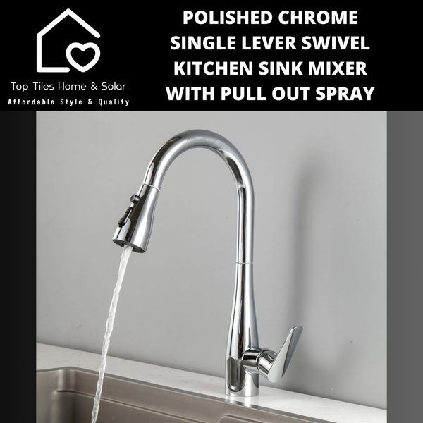 Polished Chrome Single Lever Swivel Kitchen Sink Mixer with Pull Out Spray