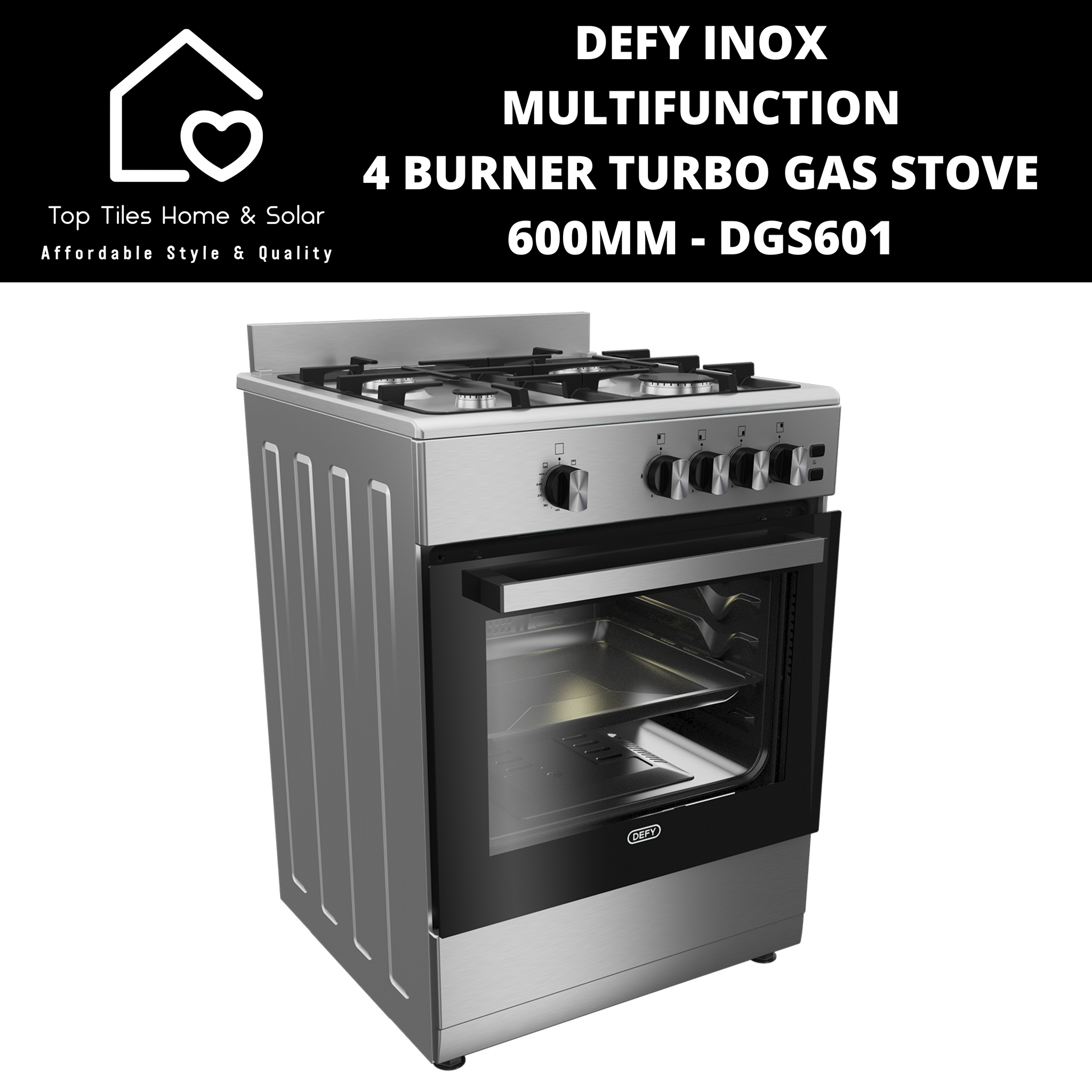 Defy Inox Multifunction 4 Burner Turbo Gas Stove - 600mm DGS601