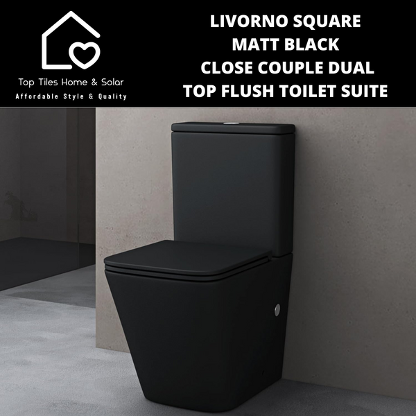 Livorno Square Matt Black Close Couple Dual Top Flush Toilet Suite