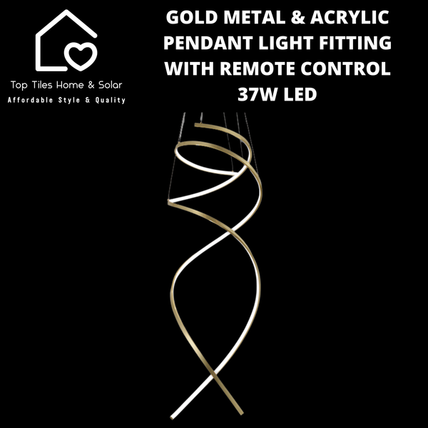 Gold Metal & Acrylic Pendant Light Fitting with Remote Control - 37W LED