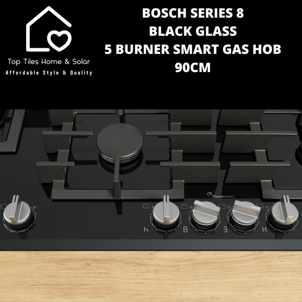Bosch Series 8 - Black Glass 5 Burner Smart Gas Hob - 90cm