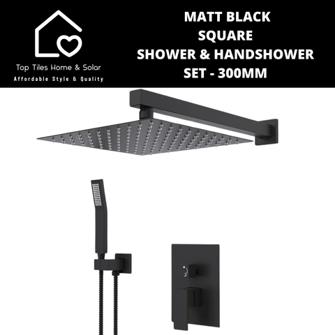 Matt Black Square Shower & Handshower Set - 300mm