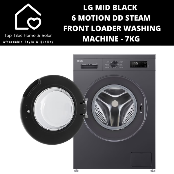 LG Mid Black 6 Motion DD Steam Front Loader Washing Machine - 7kg
