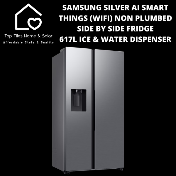 Samsung Silver Ai Smart Things (Wifi) Non Plumbed Side by Side Fridge - 617L Ice & Water Dispenser