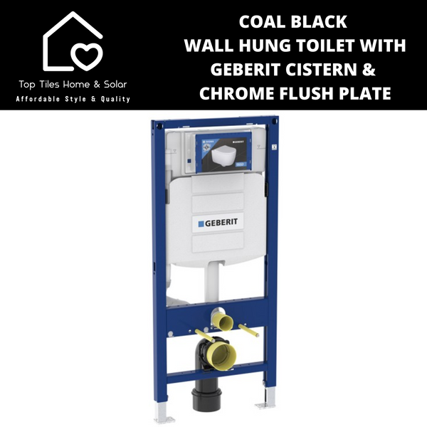 Coal Black Wall Hung Toilet with Geberit Cistern & Chrome Flush Plate