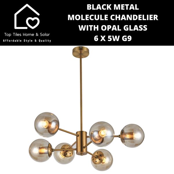 Gold Metal Molecule Chandelier With Amber Glass - 6 x 60W ES