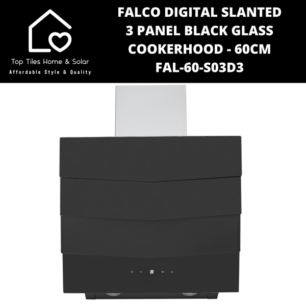 Falco Digital Slanted 3 Panel Black Glass Cookerhood - 60cm FAL-60-S03D3