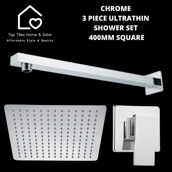 Chrome 3 Piece Ultrathin Shower Set - 400mm Square