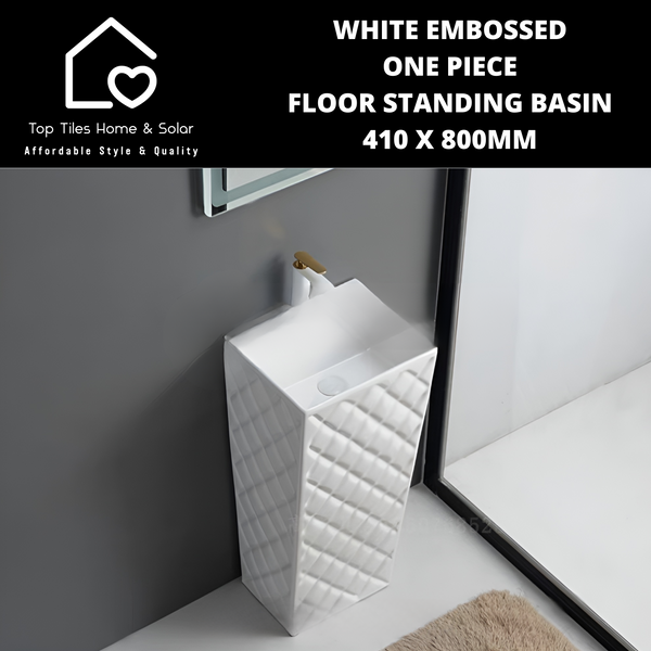 White Embossed One Piece Floor Standing Basin - 410 x 800mm