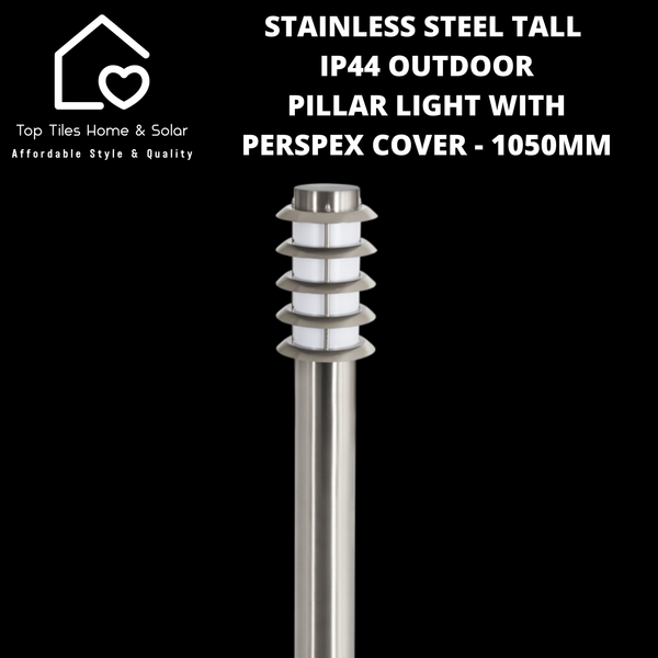 Stainless Steel Tall IP44 Outdoor Pillar Light with Perspex Cover - 1050mm