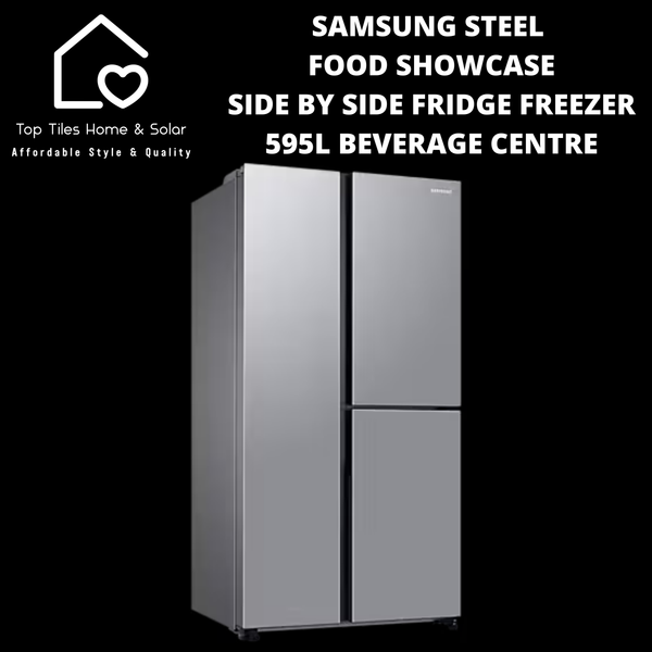 Samsung Steel Food Showcase Side by Side Fridge Freezer - 595L Beverage Centre