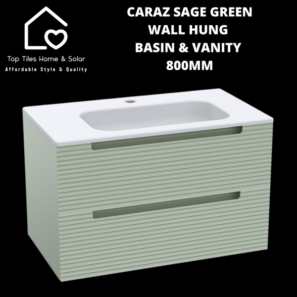 Caraz Sage Green Wall Hung Basin & 2 Drawer Vanity - 800mm