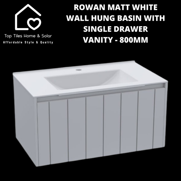 Rowan Matt White Wall Hung Basin & Single Drawer Vanity - 800mm