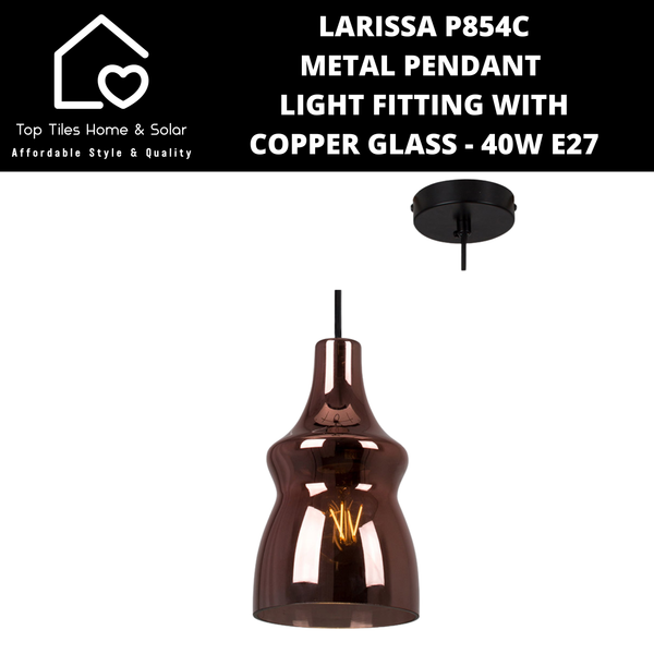 Larissa P854C Metal Pendant Light Fitting with Copper Glass - 40W E27
