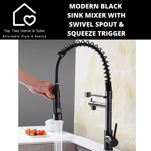 Modern Black Sink Mixer with Swivel Spout & Squeeze Trigger