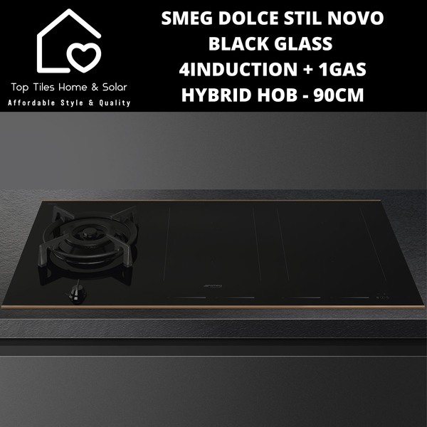 Smeg Dolce Stil Novo Black Glass 4Ceran + 1Gas Hybrid Hob - 90cm