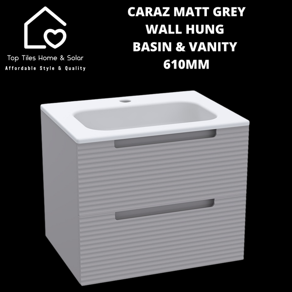 Caraz Matt Grey Wall Hung Basin & 2 Drawer Vanity - 610mm
