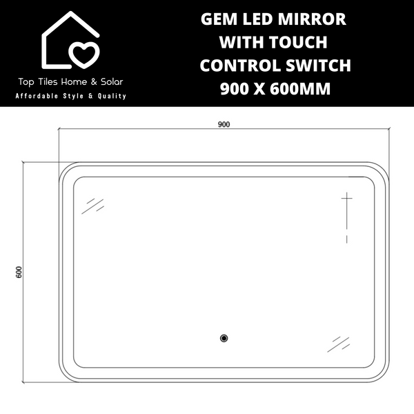 Gem LED Mirror With TouchControl Switch -  900 x 600mm