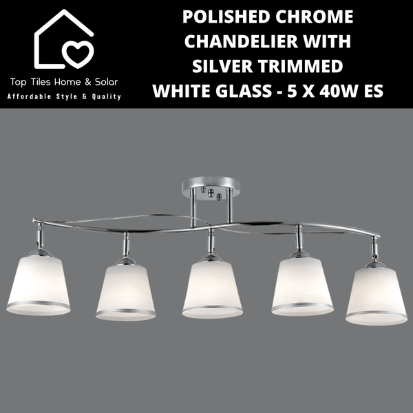 Polished Chrome Chandelier with Silver Trimmed White Glass - 5 x 40W ES