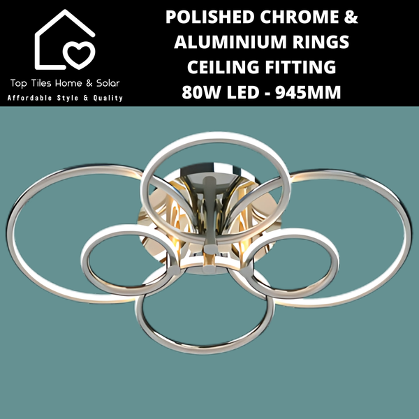 Polished Chrome & Aluminium Rings Ceiling Fitting - 80W LED - 945mm
