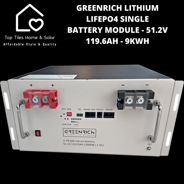 Greenrich UP6100 Lithium LiFePo4 Single Solar Battery Module - 51.2V 119.6Ah 9kWh
