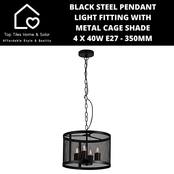 Black Steel Pendant Light Fitting with Metal Cage Shade - 4 x 40W E27