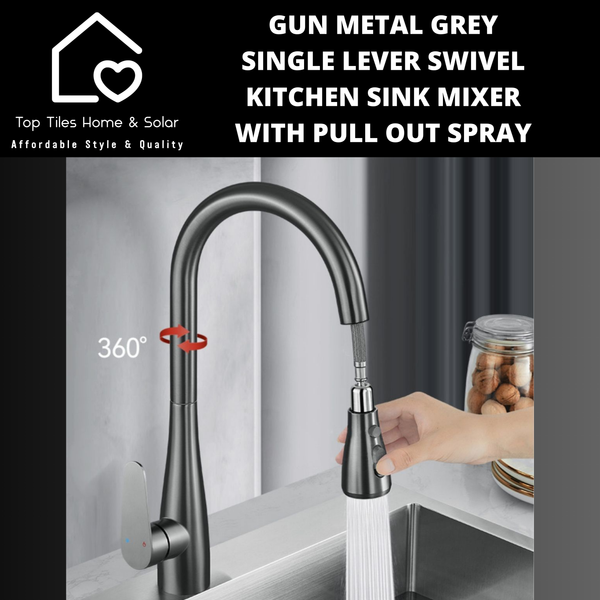 Gun Metal Grey Single Lever Swivel Kitchen Sink Mixer with Pull Out Spray