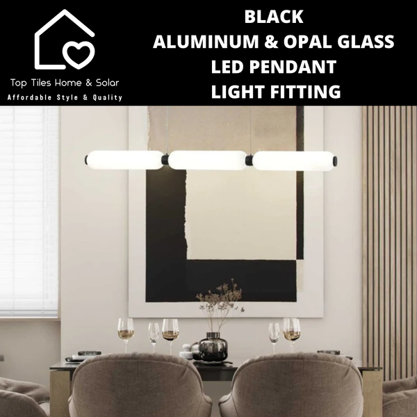 Black Aluminum & Opal Glass LED Pendant Light Fitting