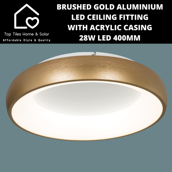 Brushed Gold Aluminium LED Ceiling Fitting with Acrylic Casing - 28W LED 400mm