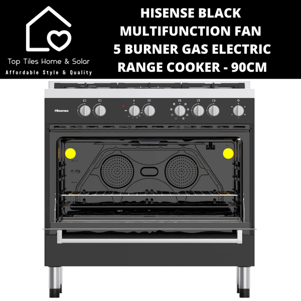 Hisense Black Multifunction Fan 5 Burner Gas Electric Range Cooker - 90cm