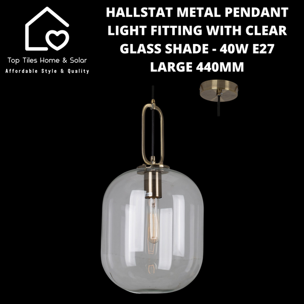 Hallstat Metal Pendant Light Fitting with Clear Glass Shade - 40W E27 Large 440mm