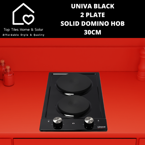 Univa Black 2 Plate Solid Domino Hob - 30cm