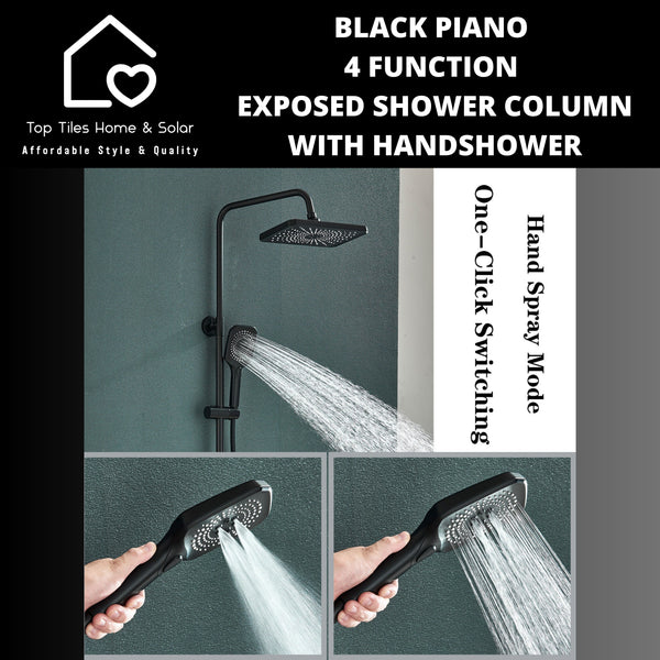Black Piano 4 Function Exposed Shower Column With Handshower