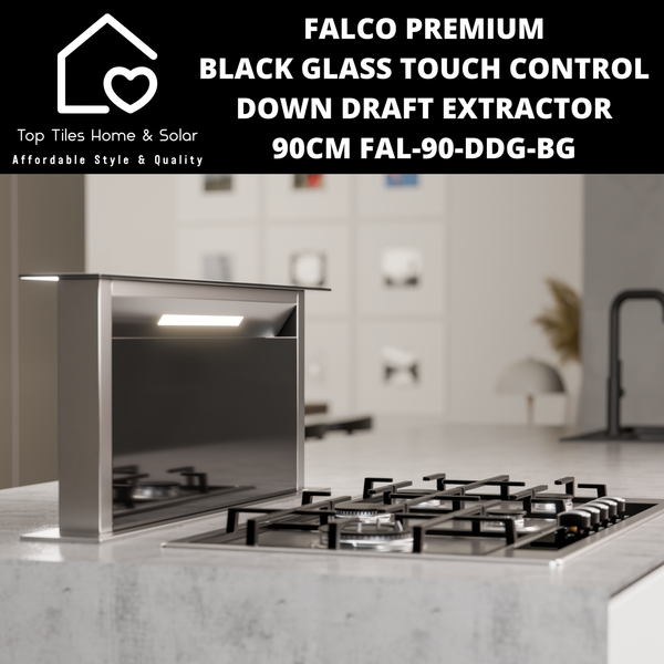 Falco Premium Black Glass Touch Control Down Draft Extractor - 90cm FAL-90-DDG-BG