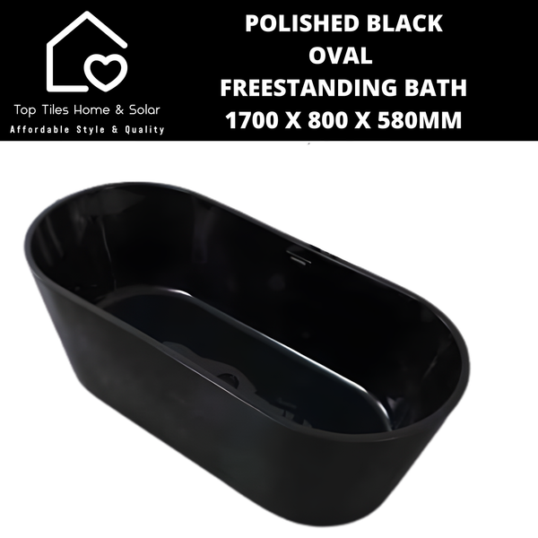 Polished Black Oval Freestanding Bath - 1700 x 800 x 580mm