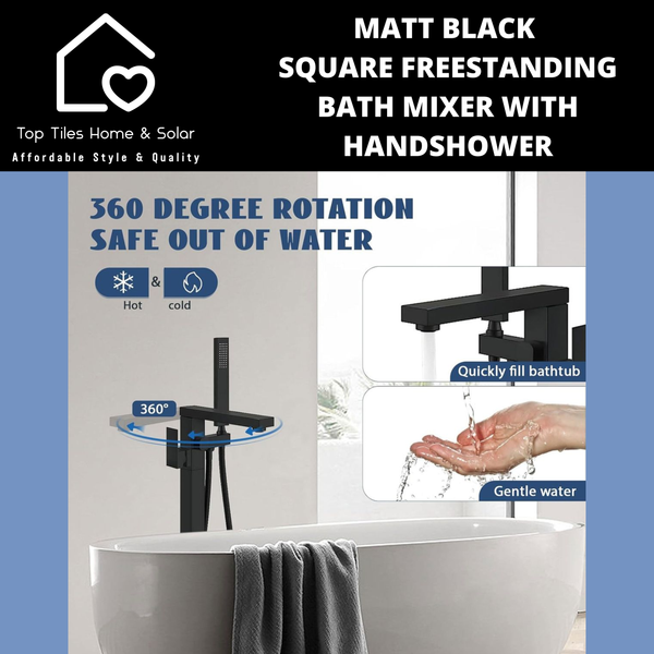 Matt Black Square Freestanding Bath Mixer With Handshower