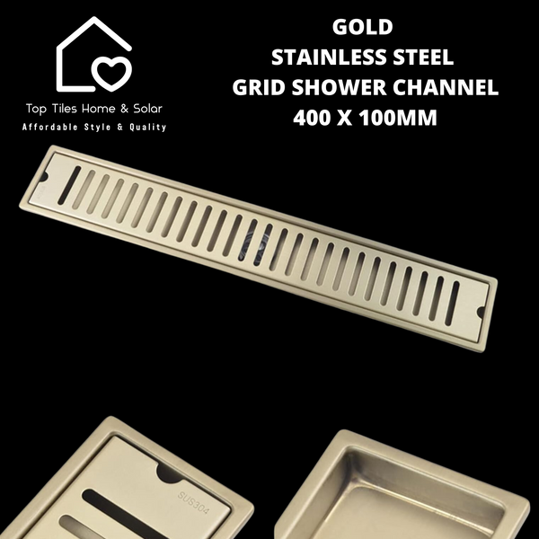 Gold Stainless Steel Grid Shower Channel - 400 x 100mm