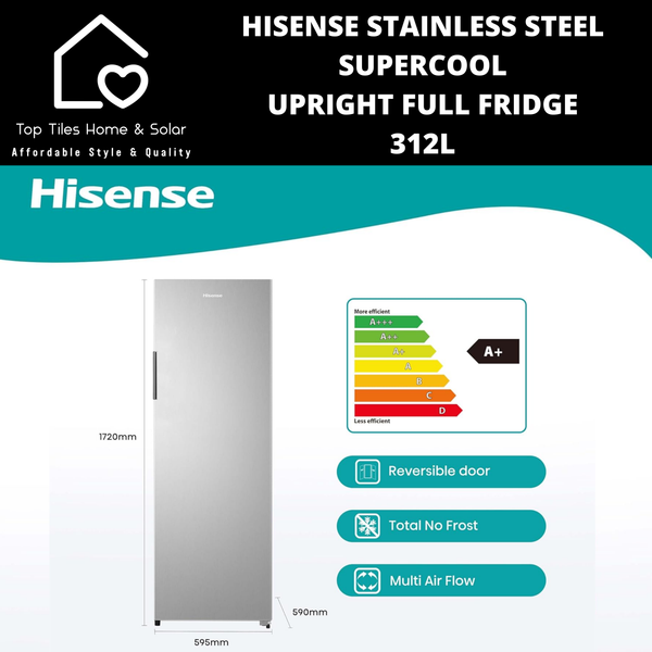Hisense Stainless Steel SuperCool Upright Full Fridge - 312L