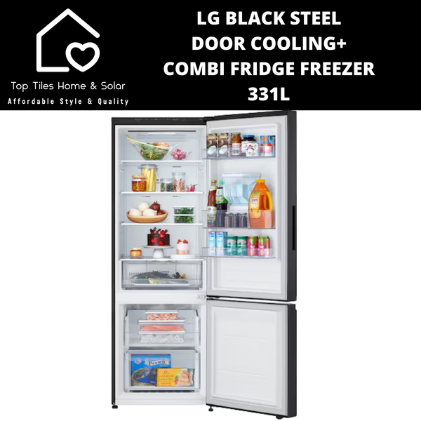 LG Black Steel Door Cooling+ Combi Fridge Freezer - 331L