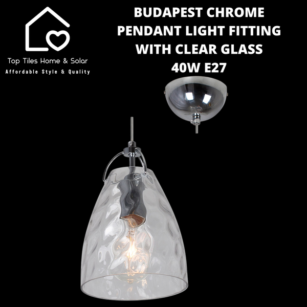 Budapest Chrome Pendant Light Fitting with Clear Glass - 40W E27