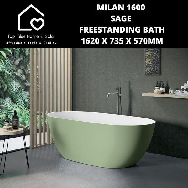 Milan 1600 Sage Freestanding Bath - 1620 x 735 x 570mm