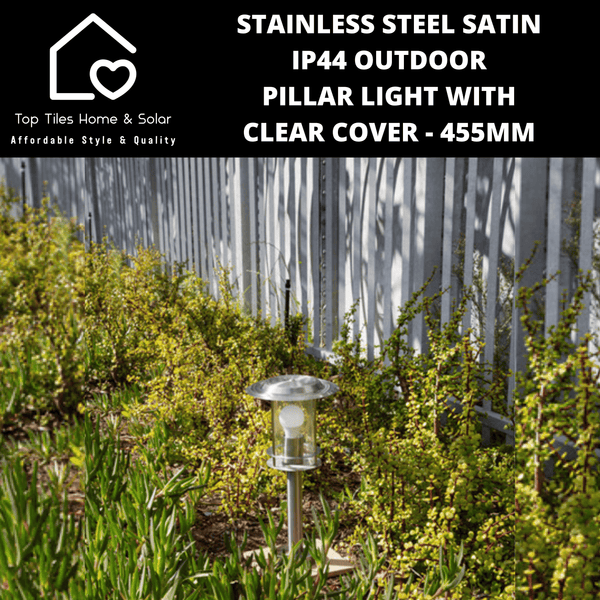 Stainless Steel Satin IP44 Outdoor Pillar Light with Clear Cover - 455mm